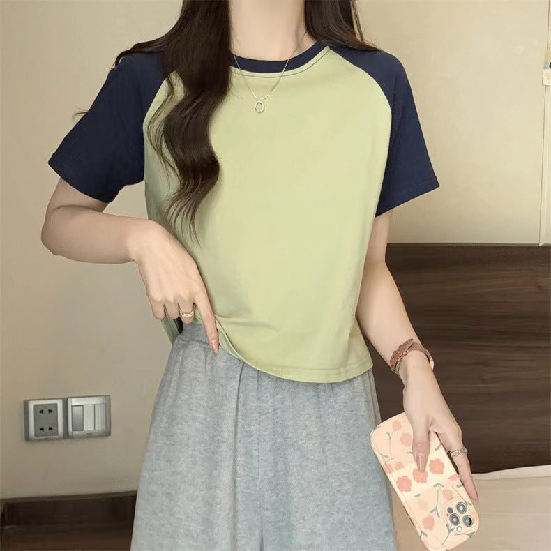 Ins Super Hustling Color Rullum Short-Sleeved T-Shirt Women'S Summer Wear All-Match Korean Style Slim-Fit Slimming Short Cotton Top Half-Sleeved - Image 1
