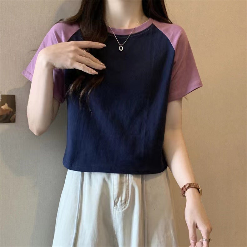 Ins Super Hustling Color Rullum Short-Sleeved T-Shirt Women'S Summer Wear All-Match Korean Style Slim-Fit Slimming Short Cotton Top Half-Sleeved - Image 3