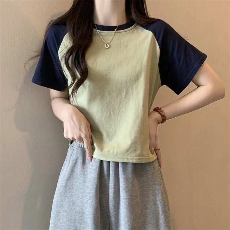 Ins Super Hustling Color Rullum Short-Sleeved T-Shirt Women'S Summer Wear All-Match Korean Style Slim-Fit Slimming Short Cotton Top Half-Sleeved - Image 5