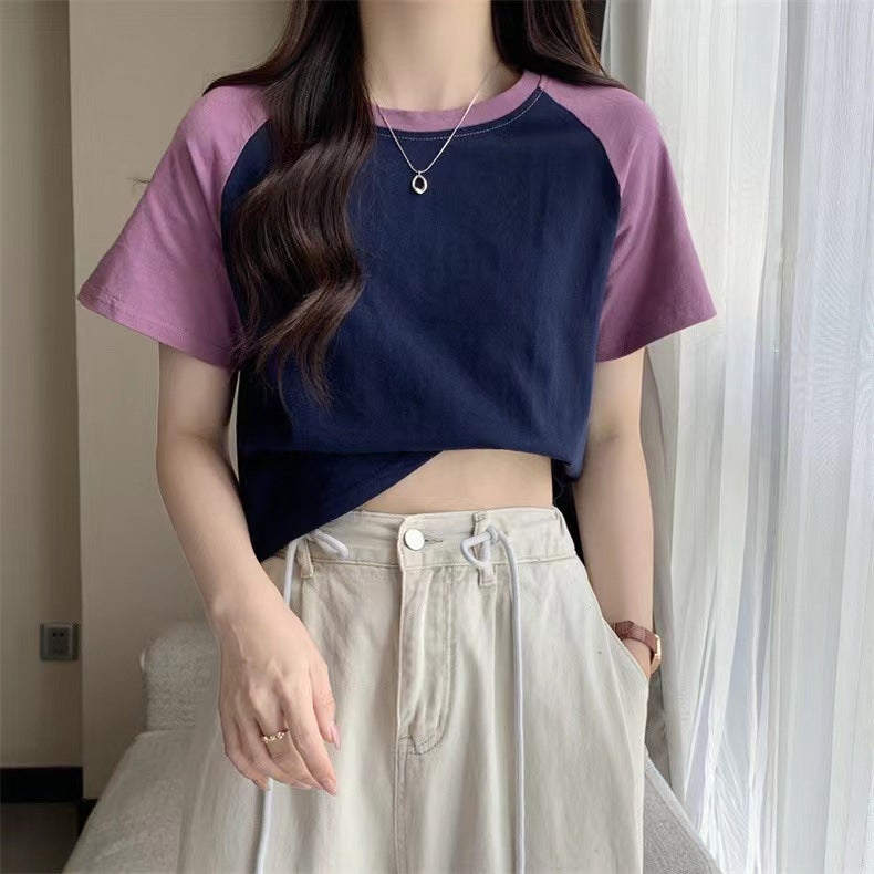Ins Super Hustling Color Rullum Short-Sleeved T-Shirt Women'S Summer Wear All-Match Korean Style Slim-Fit Slimming Short Cotton Top Half-Sleeved - Image 4