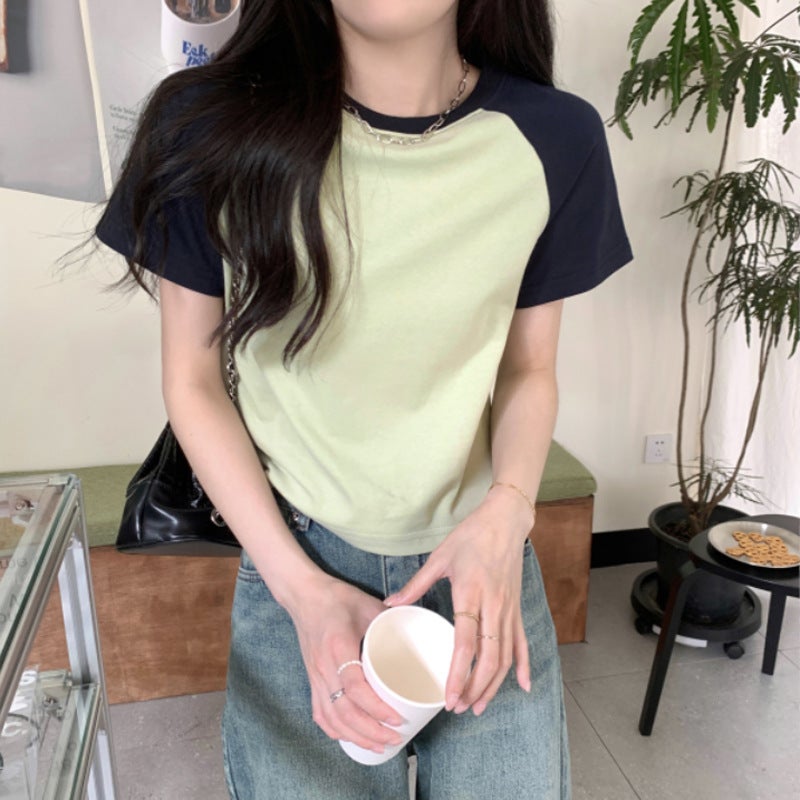 Ins Super Hustling Color Rullum Short-Sleeved T-Shirt Women'S Summer Wear All-Match Korean Style Slim-Fit Slimming Short Cotton Top Half-Sleeved - Image 2