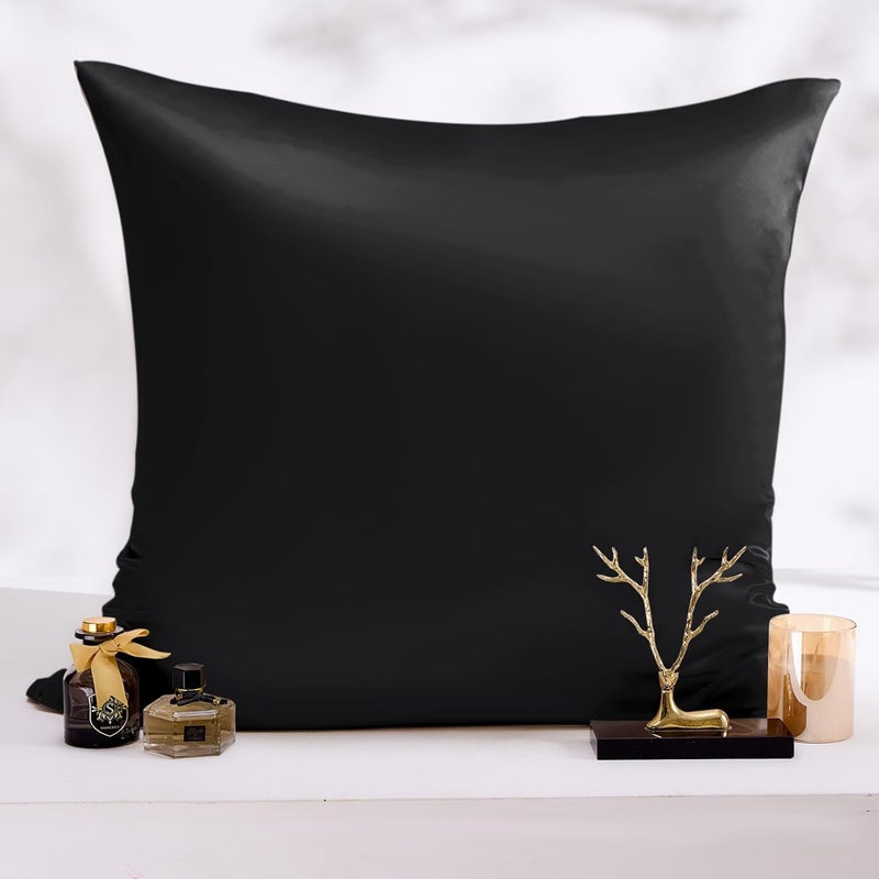 Vielit Satin Pillowcase 60x60 Set of 2, for Hair, Similar to Silk Pillowcases, 60x60 Pillowcases Certified Oeko-Tex & 2 Black Satin Hair Ties - Image 5