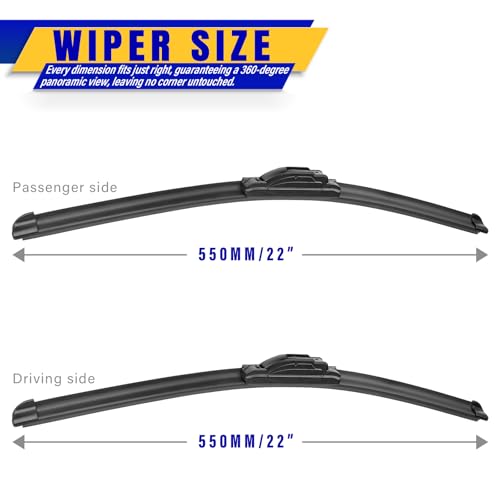 Rooppa 22" 22" Front Windshield Wiper blades Replacement for GMC Sierra 1500 1999-2006 2019-2024,Yukon 2000-2006 2015-2021,Envoy 2002-2009,Premium All-Season Replacement Automotive Windshield Wipers - Image 2