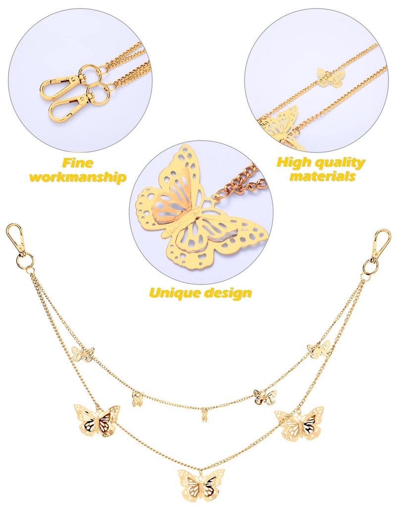 Jadive 5 Pieces Chain Belt Jeans Pants Pocket Waist Multi-Layer Hip Hop Metal Wallet Chain for Men Women(Butterfly, Heart,Gold) - Image 3