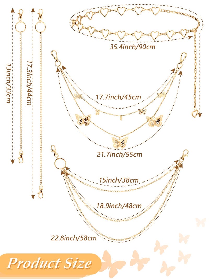 Jadive 5 Pieces Chain Belt Jeans Pants Pocket Waist Multi-Layer Hip Hop Metal Wallet Chain for Men Women(Butterfly, Heart,Gold) - Image 5