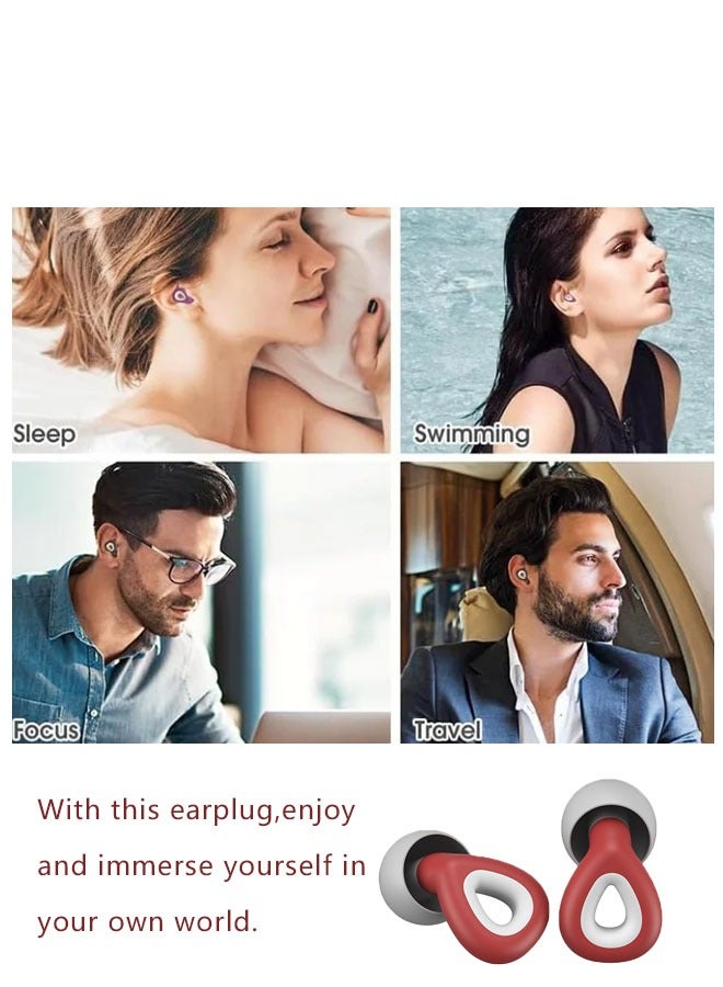 EarPlugs for Noise Cancelling Ear Protection EarPlugs for Sleep, Concerts, Work, Study, 6 Size Eartips with Small Box,Perfect -30dB Silicone Earplugs for Noise Reduction(color Wine)
