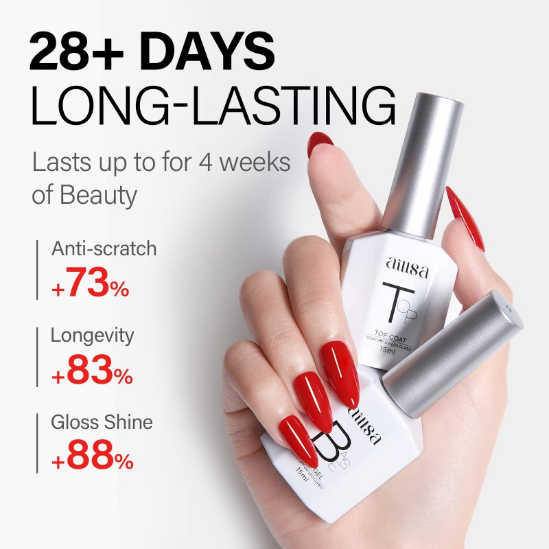 AILLSA Base and Top Coat Gel Nail Polish Top and Base Coat Nail Polish Soak Off Long Lasting Clear Base Gel High Gloss Shine No Wipe Top Coat for DIY Nail Art at Home 0.51 Fl Oz - Image 5