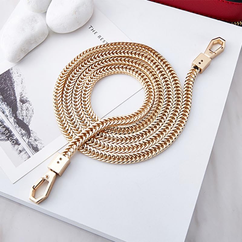 Tia Premium Purse Shoulder Bag Chain Strap Handle, Handbag Purse Chain Replacement, Purse, Clutch Making, Decoration & DIY (Golden Premium Flat Chain with Heavy Hexa Hook-120Cm-1 Pc) - Image 2