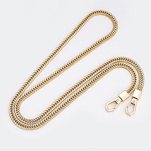 Tia Premium Purse Shoulder Bag Chain Strap Handle, Handbag Purse Chain Replacement, Purse, Clutch Making, Decoration & DIY (Golden Premium Flat Chain with Heavy Hexa Hook-120Cm-1 Pc) - Image 1