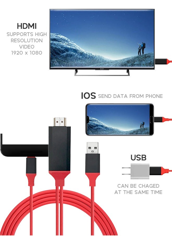 Generic - Lightning To HDMI HDTV AV TV Cable Adapter 1080P Compatible with All Types of Devices - Image 1