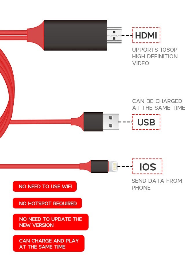 Generic - Lightning To HDMI HDTV AV TV Cable Adapter 1080P Compatible with All Types of Devices - Image 1