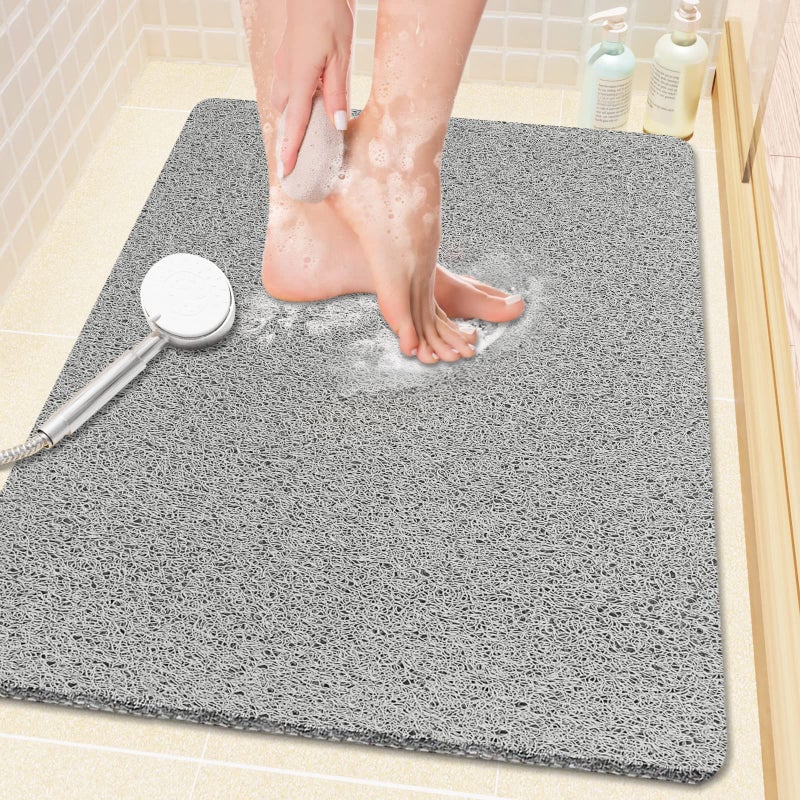 PVC Loofah Phthalate Free ShowerBathtub Mat NonSlip 24x16 inch Soft Tub Mat with Drain for Tub and BathroomQuick DryingGrey