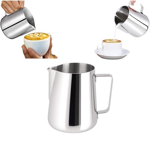 THW Stainless Steel Milk Frothing Latte Pourer Cappuccino Coffee Jug, 350 ML - Image 1