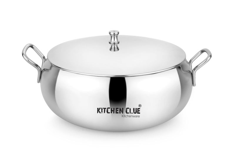 KITCHEN CLUE Stainless Steel Serving Bowl Set with Lid - Pack of 1 Pc, 2000 ML - Ideal for Serving & Storing - Steel Kadhai with Handle for Serving Rice, Dal, Curry, Dry Fruits, Fruits, Etc. - Image 1