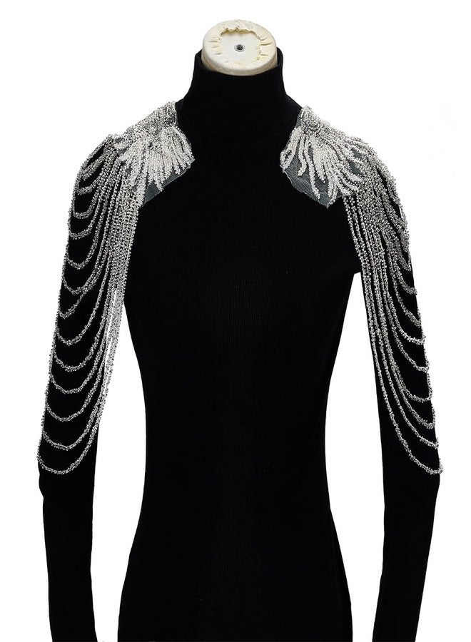 BEUNITONE 2 PCS Silvery Sequin Bead Shoulder Tassels for Clothing - Retro Bridal Wedding Dress Accessories, Handmade Gorgeous Decorative Tassels for Evening Gowns, Costumes, Photo Shoots,Party Decor - Image 1