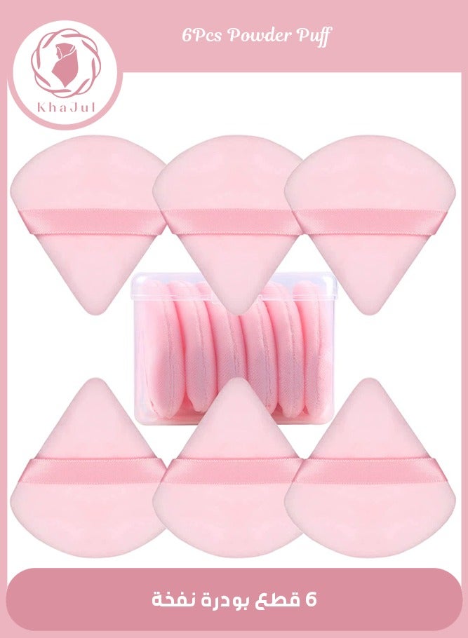 KHAJUL 6 Pieces Pink Powder Puff Face Soft Triangle for Loose and Body Powder, Velour Makeup Sponge Set Setting Powder Puff Makeup Tools - Image 1