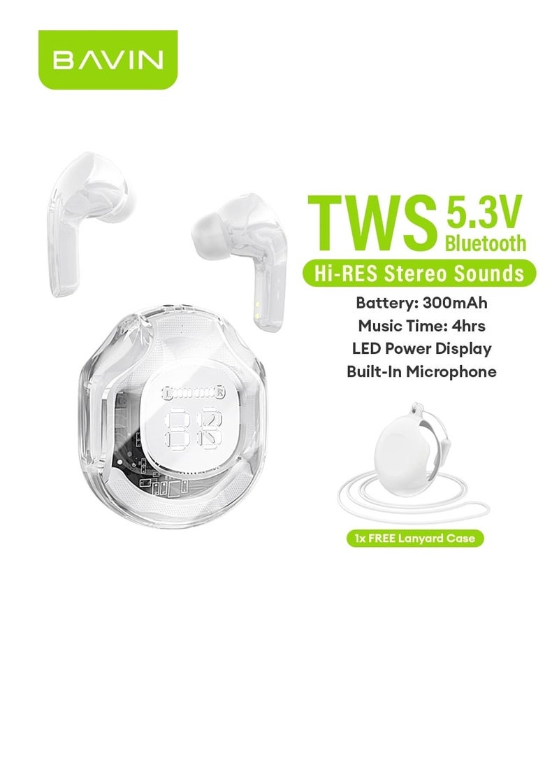 BAVIN BA66 HiFi TWS Earphone Wireless Bluetooth 5.3 Headphones Stereo Audio Sounds W/ Built-In Microphone - Image 1