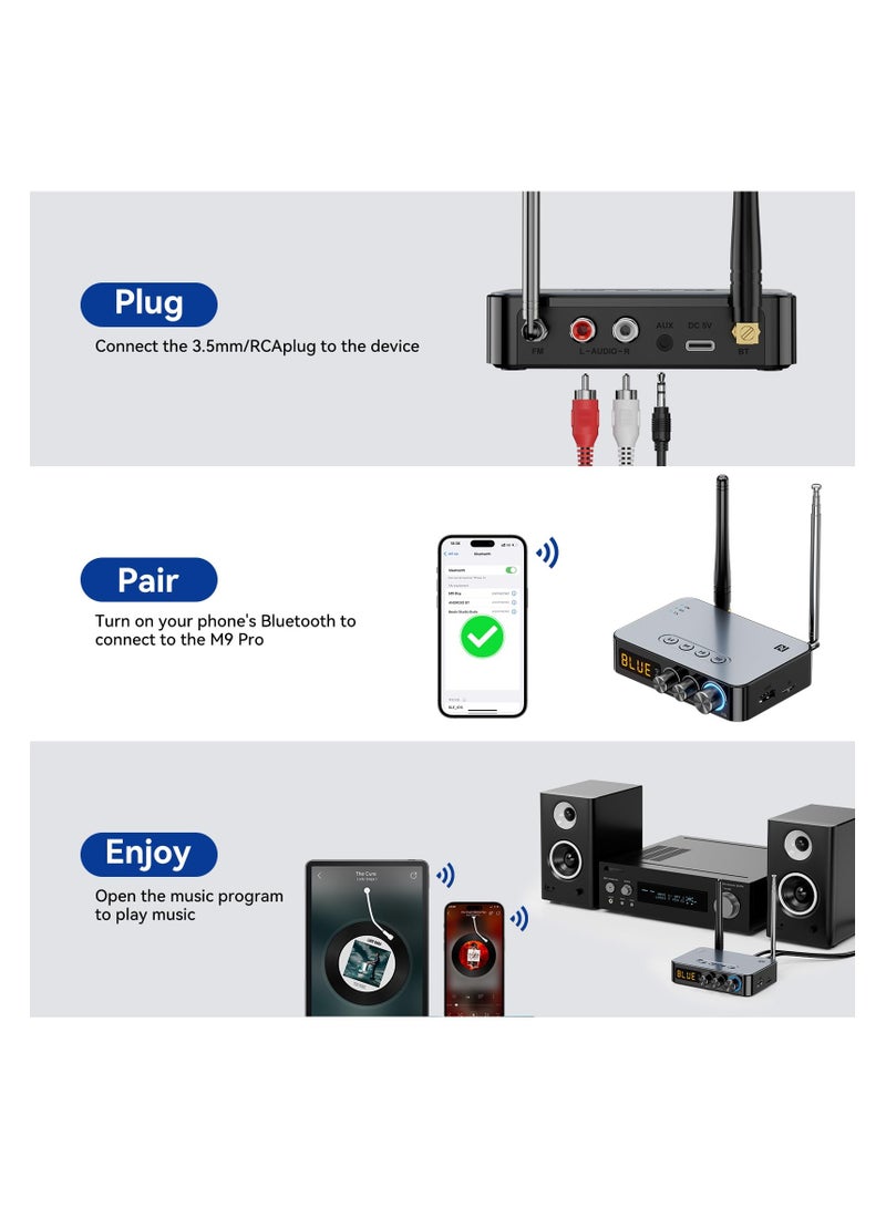 Bluetooth 5.1 Receiver for Home Stereo, 4-in-1 (with Remote) for Home Stereo TV, HiFi Wireless Audio Adapter with 3.5mm AUX, RCA, 6.5mm Mic Connection, FM Radio, Low Latency NFC Audio Adapter - Image 4