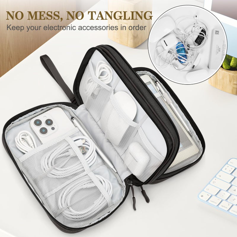 Waterproof Travel Cable Organizer Bag with Double Layer Storage for Cords, Chargers, Phone and Earphone - Image 5