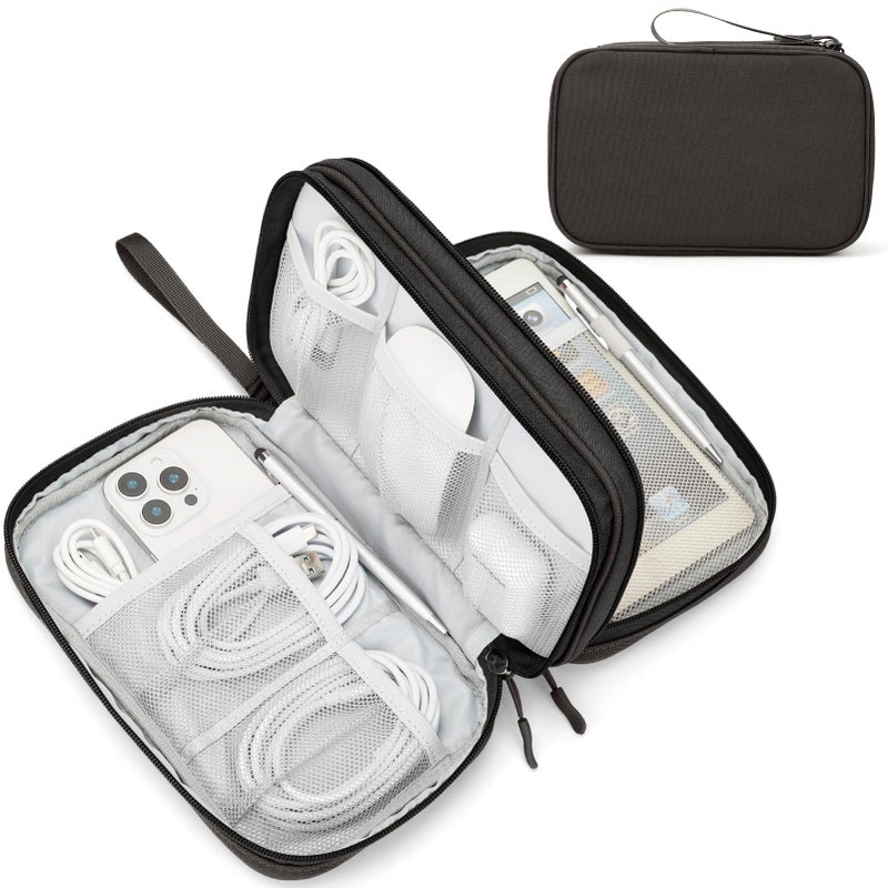 Waterproof Travel Cable Organizer Bag with Double Layer Storage for Cords, Chargers, Phone and Earphone - Image 1