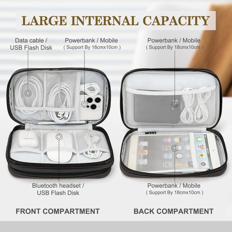 Waterproof Travel Cable Organizer Bag with Double Layer Storage for Cords, Chargers, Phone and Earphone - Image 3