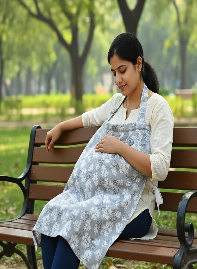 BabyMoo Baby Moo Nursing Cover for Feeding Moms | Breathable Soft Cotton Nursing Cover for Breast Feeding | Multi Use Breast Feeding Cover for Mothers | Feeding Apron for Moms - Grey - Image 3