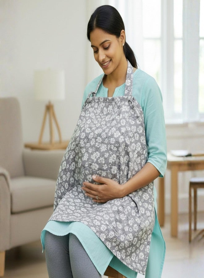 BabyMoo Baby Moo Nursing Cover for Feeding Moms | Breathable Soft Cotton Nursing Cover for Breast Feeding | Multi Use Breast Feeding Cover for Mothers | Feeding Apron for Moms - Grey - Image 2