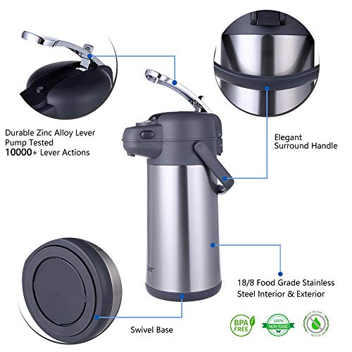 GiNT 101 Oz Airpot Coffee Dispenser with Pump, Insulated Coffee Carafe for Hot Liquids, Stainless Steel Vacuum Insulated Pump Dispenser for Hot/Cold Beverages (3L) - Image 5