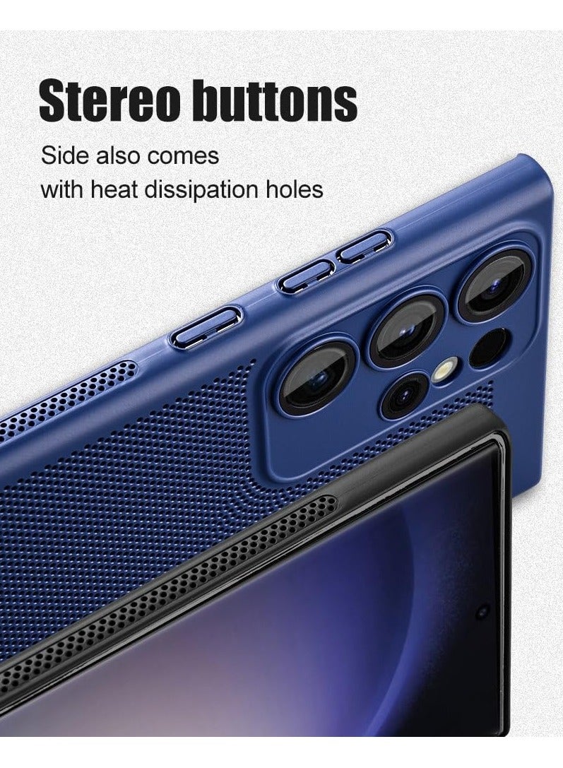 حافظة تبديد الحرارة مع واقي عدسة الكاميرا المدمج، مقاس نحيف مسامي، تبريد مضاد لبصمات الأصابع، غطاء خلفي صلب مقاوم للصدمات لهاتف سامسونج جالاكسي S24 الترا (أزرق) - Image 4