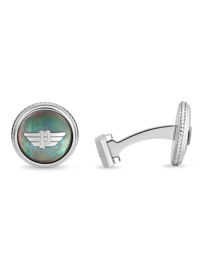 POLICE Treasure Cufflinks for Men Black Mother of Pearl with Wing Logo  - Image 1