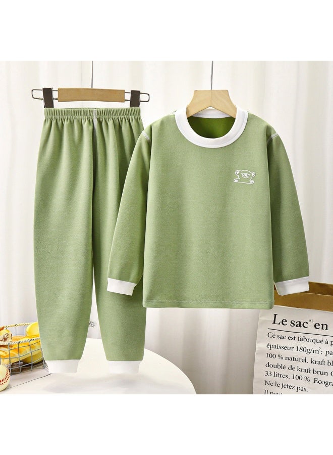 Children's Boneless Velvet Middle-high Collar  Clothes And Pants Suit Men's And Women's Striped Thickened Thermal Underwear Suit