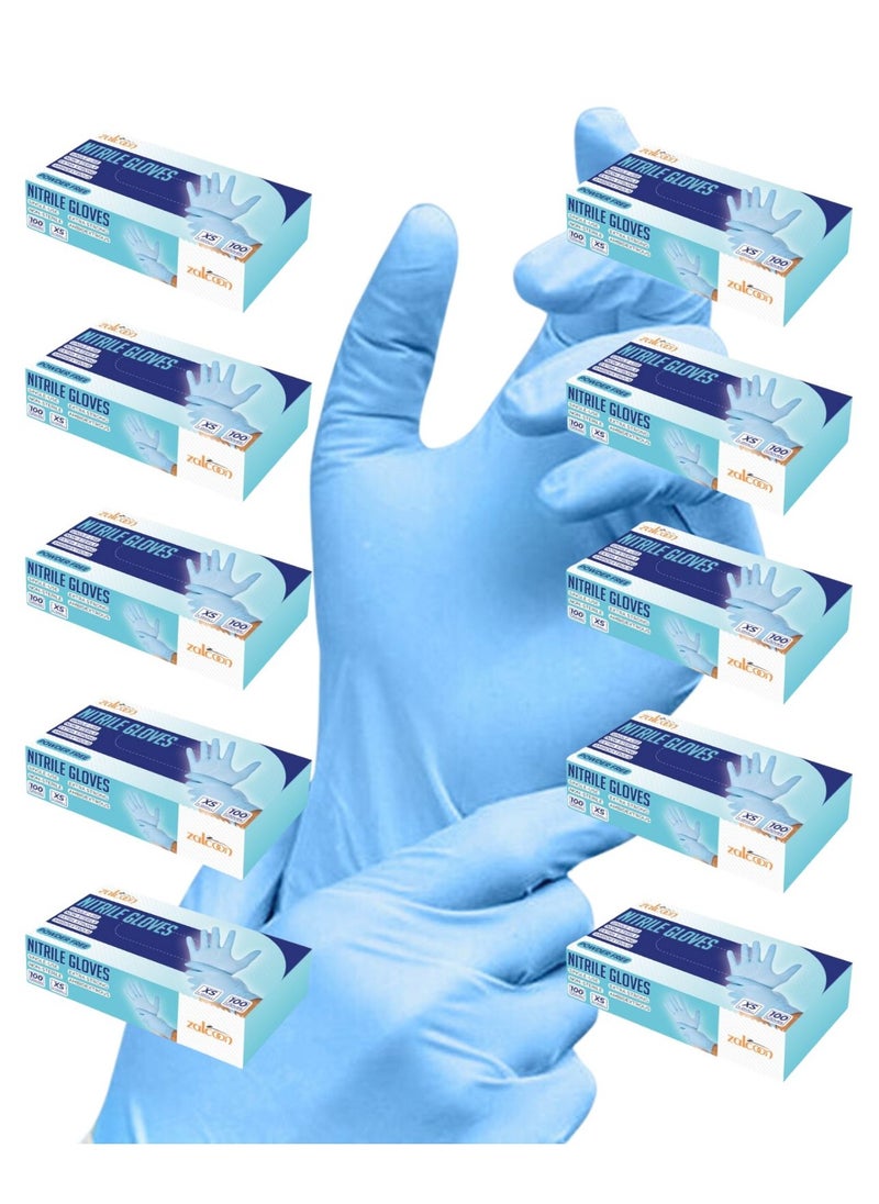Zalcoon Zalcoon Nitrile Exam Gloves, Blue, Powder Free, Latex Free, Best for Restaurant, Saloon, Kitchen, Cleaning, Food Prep (10 Pack x 100 Pieces)  - Image 1