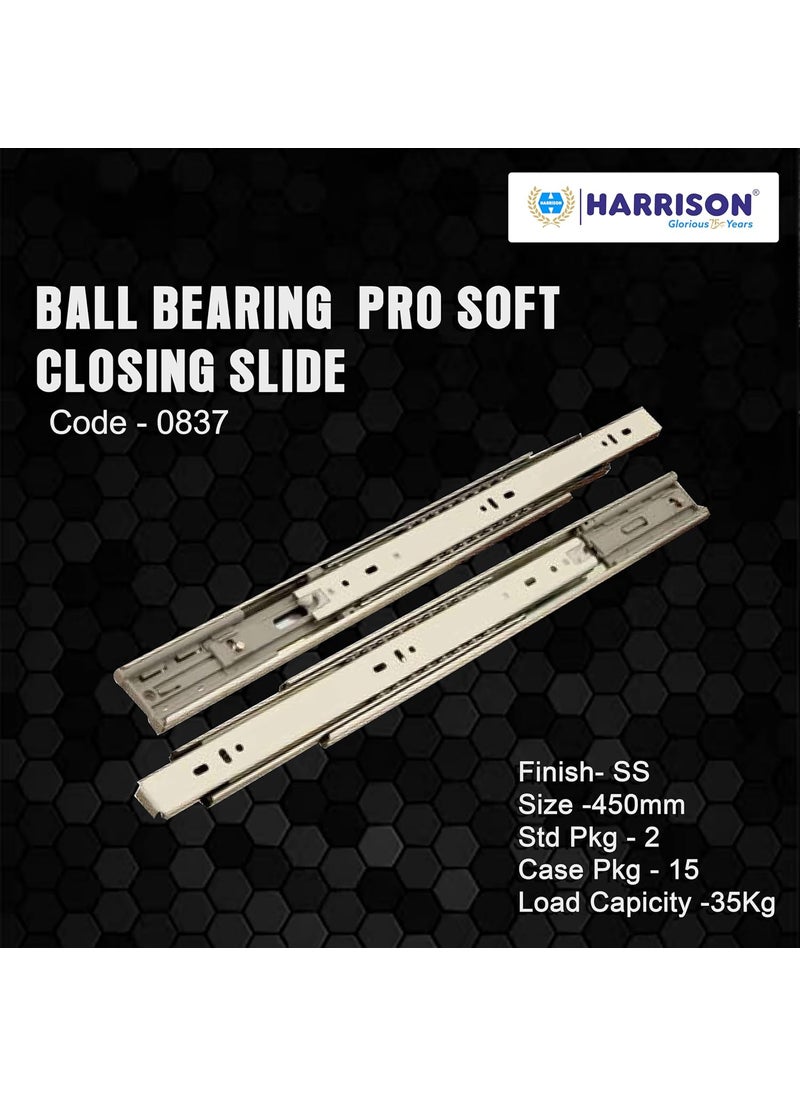 Harrison Harrison Telescopic Ball Bearing Soft Closing Slide 0837 Drawer Channel Steel 18 inch Soundless Modular Kitchen Drawer Slides Rust Free Load Bearing Capacity 35 kg Furniture Hardware  - Image 2