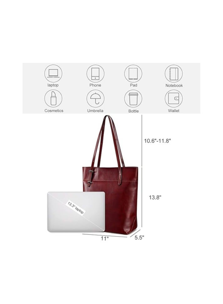 NIBEMINENT Women Vintage Genuine Leather Tote Shoulder Bag Handbag Purse Big Large Capacity  - Image 4