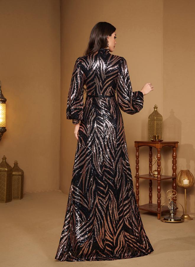SUPGIR Sequin A-Line Maxi Dress with Long Sleeves - Formal Evening Gown - Image 3
