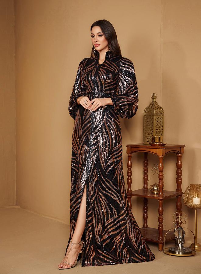 SUPGIR Sequin A-Line Maxi Dress with Long Sleeves - Formal Evening Gown - Image 5