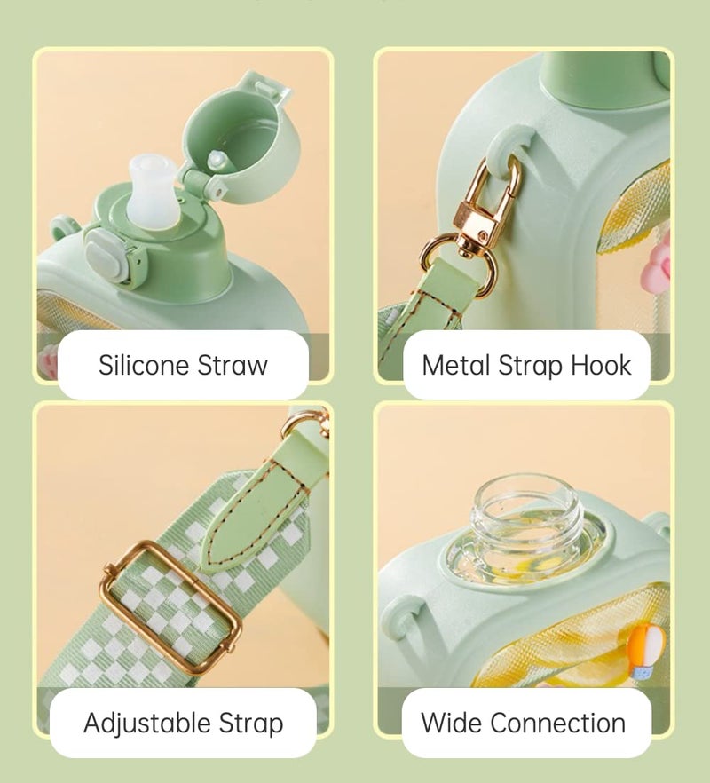 NUFR 24 Oz Square Transparent Water Bottle  Cute Portable Travel Canteen with Adjustable Strap 700ml (Pink) - Image 3