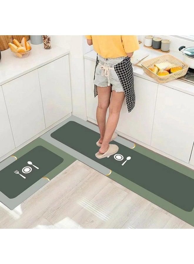 Home-Cloud مجموعة سجادات المطبخ المضادة للإرهاق HomeCloud 2 قطعة سجادات مطبخ غير قابلة للانزلاق للسقف سجادات ومفارش مطبخ مريحة مقاومة للماء للوقوف في المطبخ (ملعقة_سكين_أخضر) - Image 2