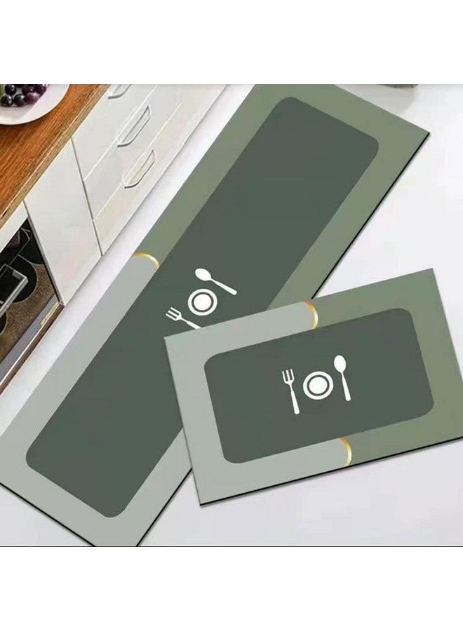 Home-Cloud مجموعة سجادات المطبخ المضادة للإرهاق HomeCloud 2 قطعة سجادات مطبخ غير قابلة للانزلاق للسقف سجادات ومفارش مطبخ مريحة مقاومة للماء للوقوف في المطبخ (ملعقة_سكين_أخضر) - Image 1
