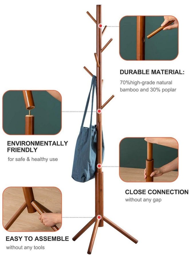Ash & Roh Ash & Roh® Wooden Tree Coat Rack with 3 Adjustable Sizes, 8 Hooks, Free Standing Solid Coat Hanger Stand for Clothes, Garment, Hats, Umbrellas, Scarves in Hallway (Brown)  - Image 5