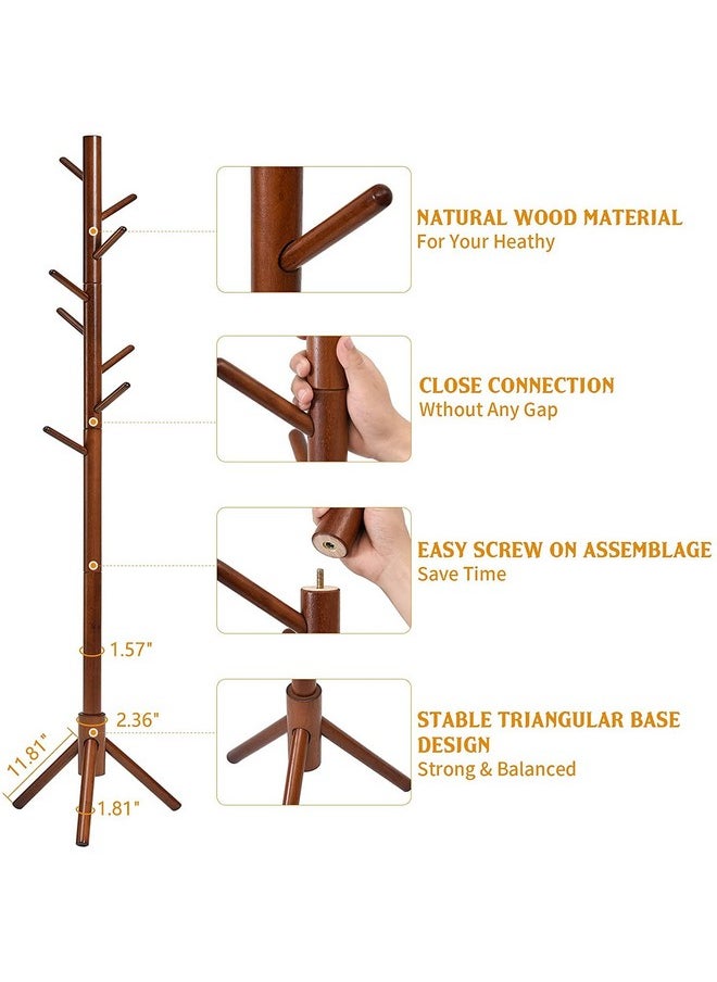 Ash & Roh Ash & Roh® Wooden Tree Coat Rack with 3 Adjustable Sizes, 8 Hooks, Free Standing Solid Coat Hanger Stand for Clothes, Garment, Hats, Umbrellas, Scarves in Hallway (Brown)  - Image 3