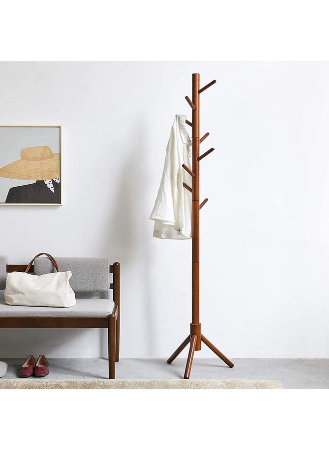 Ash & Roh Ash & Roh® Wooden Tree Coat Rack with 3 Adjustable Sizes, 8 Hooks, Free Standing Solid Coat Hanger Stand for Clothes, Garment, Hats, Umbrellas, Scarves in Hallway (Brown)  - Image 2