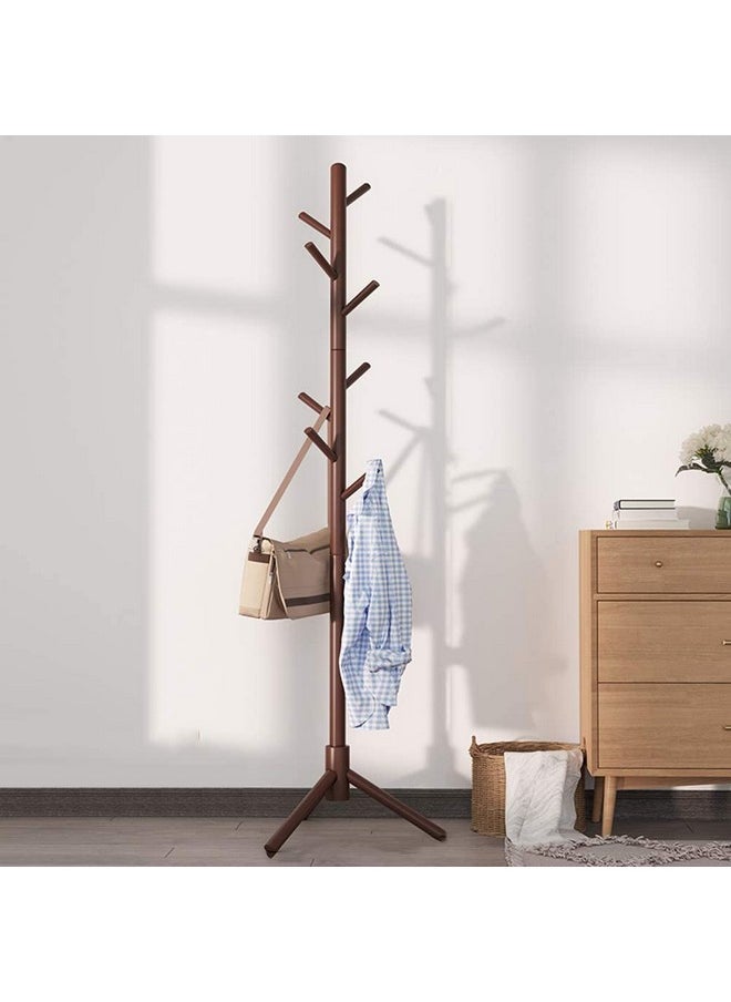 Ash & Roh Ash & Roh® Wooden Tree Coat Rack with 3 Adjustable Sizes, 8 Hooks, Free Standing Solid Coat Hanger Stand for Clothes, Garment, Hats, Umbrellas, Scarves in Hallway (Brown)  - Image 4