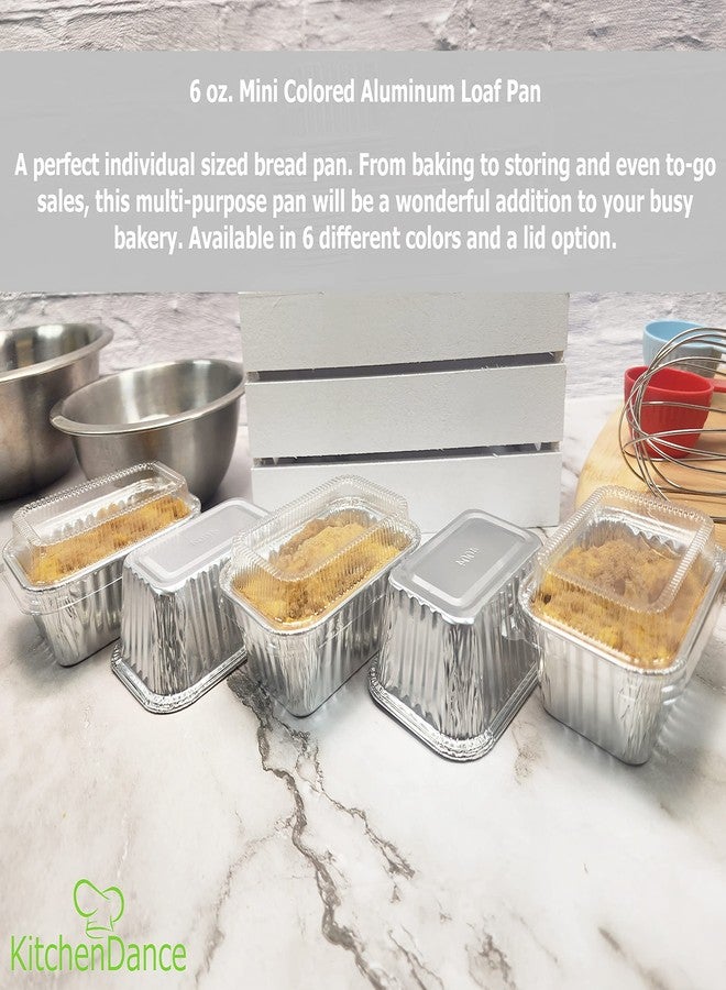KitchenDance.com KitchenDance Disposable Aluminum Mini Loaf Pans without Lid - 6 Ounces Rectangular Individual Aluminum Foil Pan for Cakes, Cobblers - Oven Safe Aluminum Baking Pans, #4004 (Silver Polka Dot, 100) - Image 2