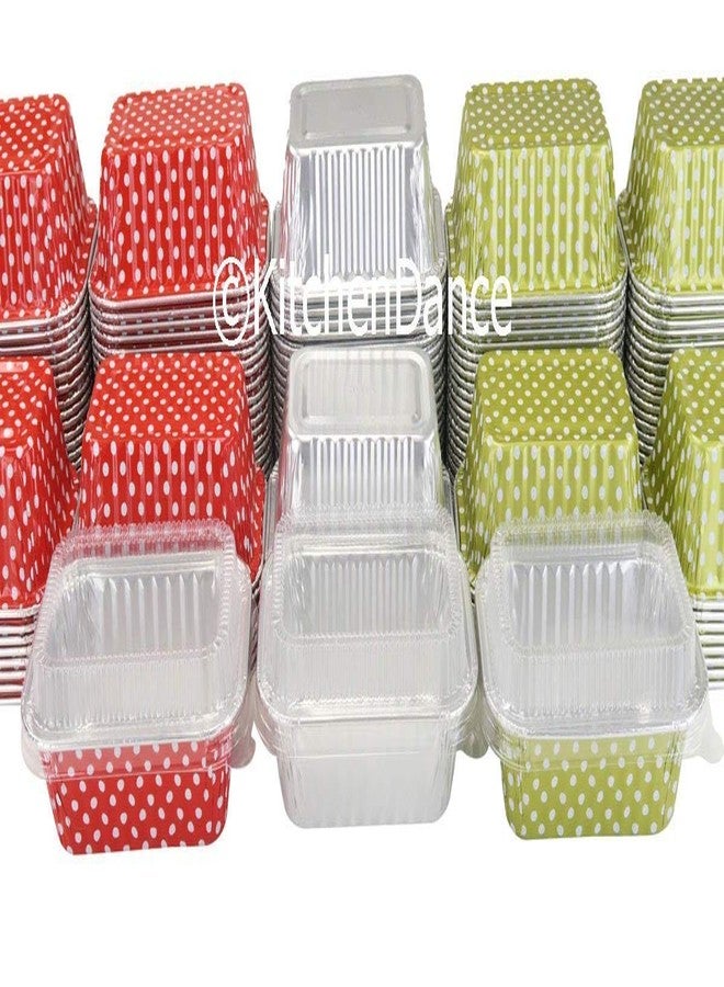 KitchenDance.com KitchenDance Disposable Aluminum Mini Loaf Pans without Lid - 6 Ounces Rectangular Individual Aluminum Foil Pan for Cakes, Cobblers - Oven Safe Aluminum Baking Pans, #4004 (Silver Polka Dot, 100) - Image 4