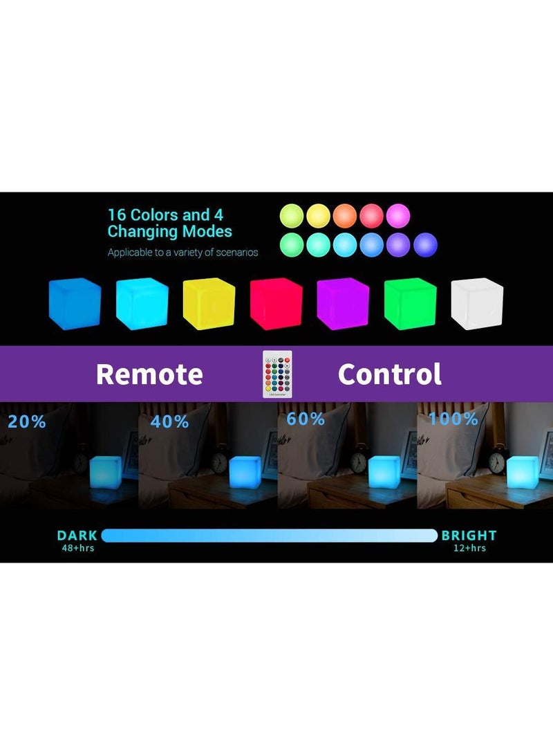 SOLARAE LED Cube Night Light, 4-Inch, 16 Colors & Remote Control, Battery Mood Lamp, Ambient Lighting, Girls Night Light for Kids, Polyethylene, Decorative, Fun & Safe, Finish Cube, Milky White - Image 3