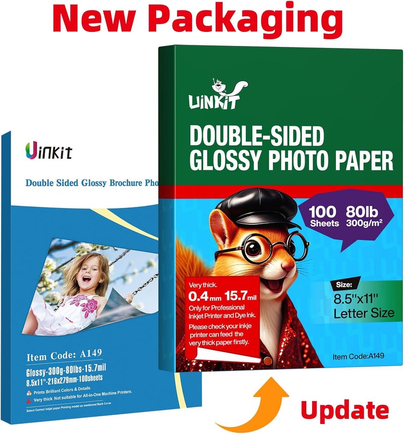 Uinkit 100 ورقة حجم خطاب 8.5x11 ورق صور سميك ثقيل الوزن مزدوج الجوانب لامع 80LB 300Gsm 15.7Mil كتيب، فقط لطابعات الحبر النفاث المحترفة وحبر الصبغة (100) - Image 4