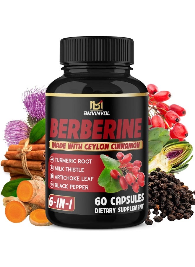 BMVINVOL Berberine Supplement 4700mg - Highest Potency with Ceylon Cinnamon, Turmeric - Supports Immune Function, Healthy Blood Sugar, Glucose Metabolism - Berberine HCl Supplement Pills - 2 Months Supply  - Image 1