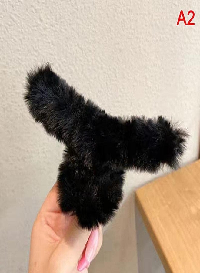 HKD Sales Pack of 2 Pices Soft Faux Fleece Fur S Curve Large Hair Clutcher,Hair Clips Claw,Hair Accessories, Random Color For Women & Girls - Image 3