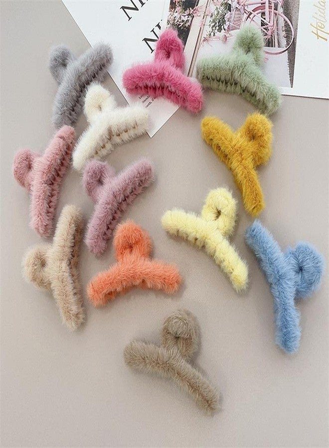 HKD Sales Pack of 2 Pices Soft Faux Fleece Fur S Curve Large Hair Clutcher,Hair Clips Claw,Hair Accessories, Random Color For Women & Girls - Image 1